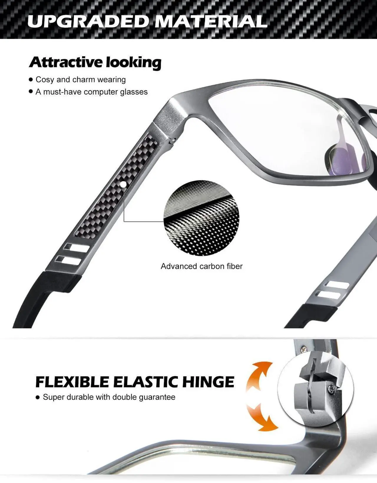 Alt view image 2 of 5 - ANYLUV Al-Mg Metal Blue Light Glasses + Carbon Fiber Temple Glasses