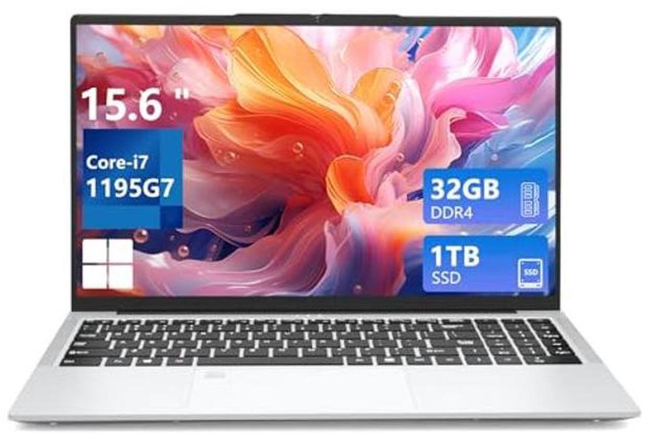 Main image of Laptop i7 1195G7, 15.6 Inch Laptop Computer, Gaming Laptops, 32GB RAM 1TB SSD FHD 1920 * 1080 Display, Fingerprint Unlock Backlit Keyboard WiFi RJ45 HDMI 180 Angle Opening Traditional Laptop Computers