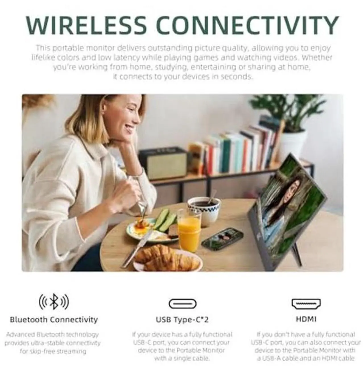 Alt view image 2 of 5 - FMC Wireless Portable Monitor 15.6 Inch WiFi Support Mirroring for Phone, Miracast for Laptops, Wireless Network Adapter for PC, New Display Technology 180degAdjustable, HDMI for Laptops, Mobile