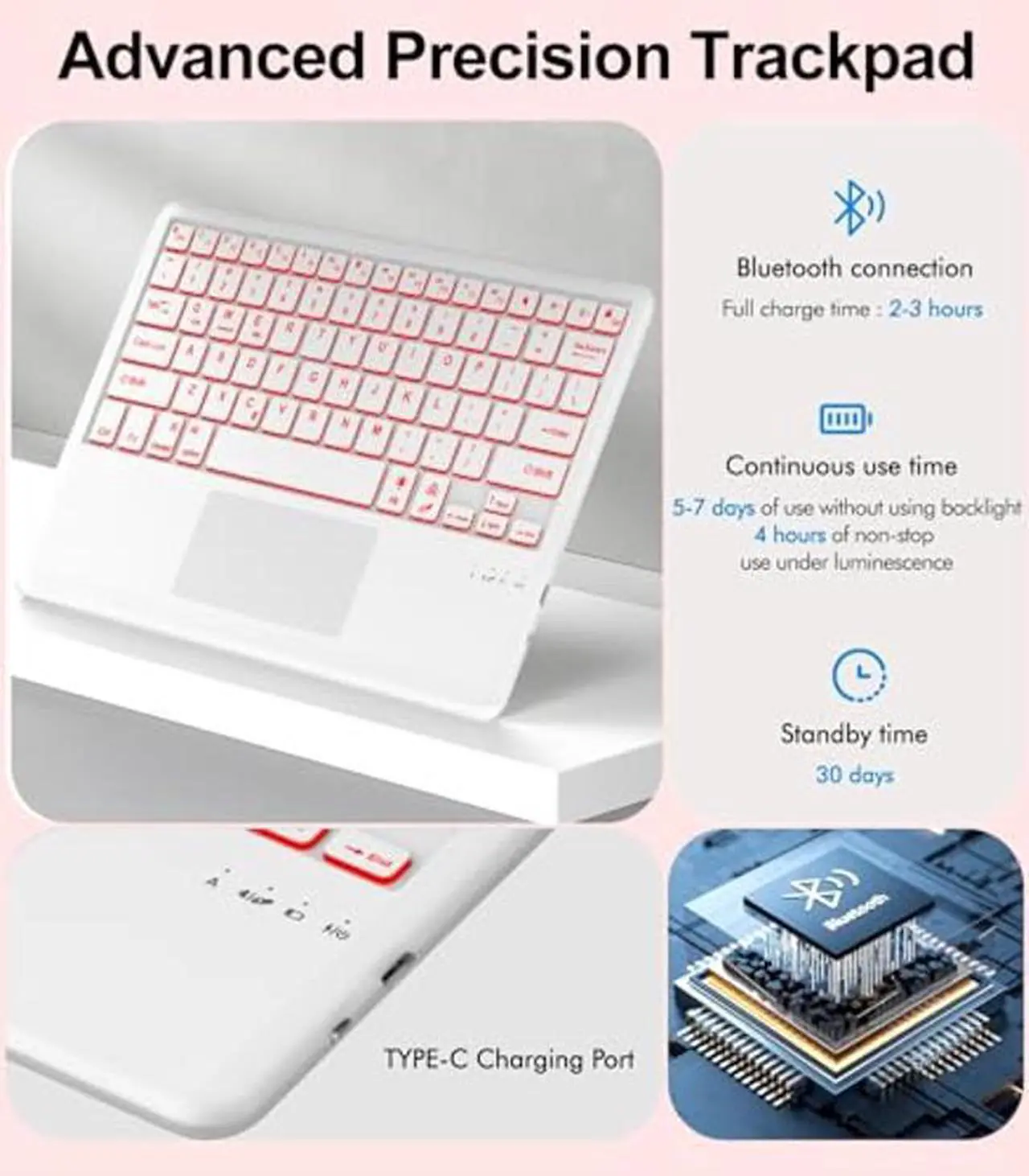 Alt view image 4 of 5 - KVAGO Keyboard Case for Samsung Galaxy Tab S9/S8/S10 Ultra 14.6 inch, 7 Color Backlit Keyboard, Multi-Gesture Smart Touchpad, Smart Cover Compatible with S Pen, Auto Sleep/Wake (Coral Pink)
