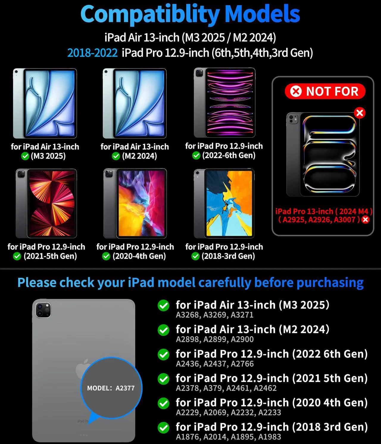 Alt view image 2 of 5 - Otuoor iPad Air 13 Inch Case Keyboard (M3 2025 / M2 2024) & iPad Pro 12.9 inch (6th,5th,4th,3rd Gen) Magic Keyboard with 7 Color Backlight, Multi-Touch Trackpad, Magnetic Stand,Auto Sleep/Wake (Black)