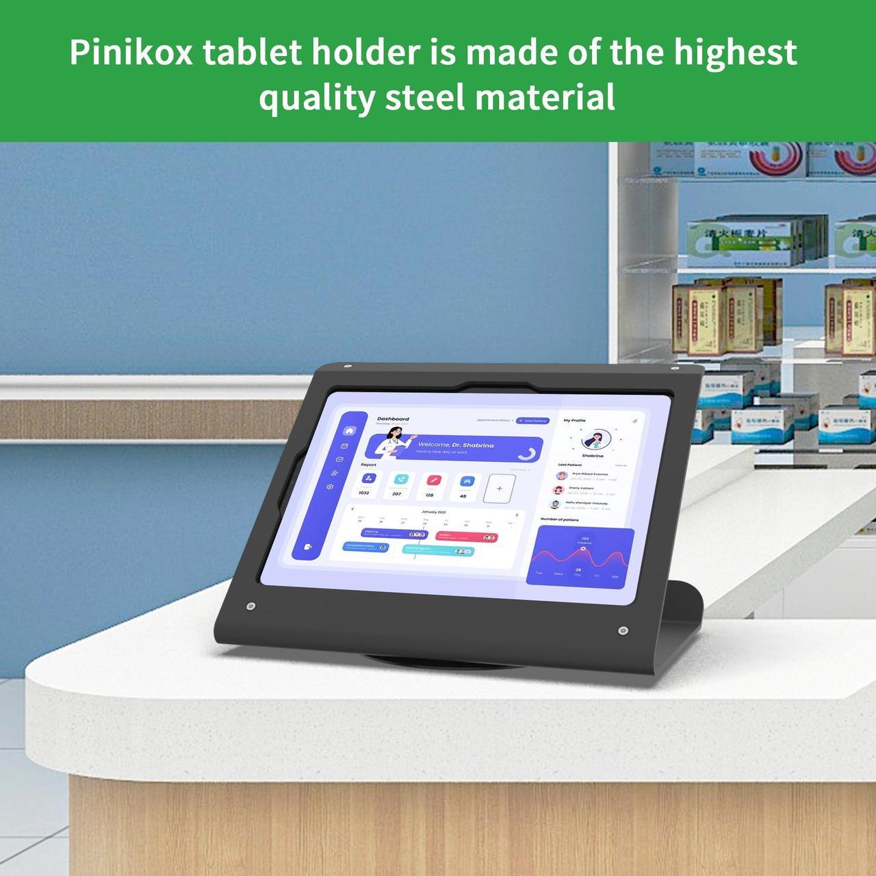 Alt view image 2 of 5 - Pinikox Retail Kiosk Tablet Stand Compatible with iPad 10 gen 10.9 inch, air 4 5 10.9", 11"(A16), Pro 11" 1st 2nd 3rd 4th gen., Air 11", Business POS Tablet Stand, 360deg Swivel Base, Black