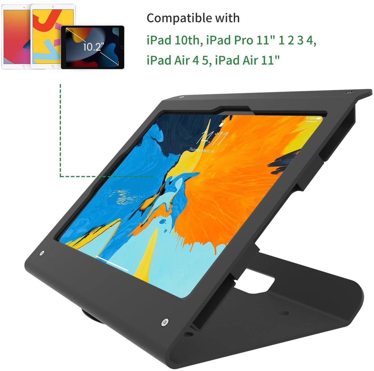 Alt view image 5 of 5 - Pinikox Retail Kiosk Tablet Stand Compatible with iPad 10 gen 10.9 inch, air 4 5 10.9", 11"(A16), Pro 11" 1st 2nd 3rd 4th gen., Air 11", Business POS Tablet Stand, 360deg Swivel Base, Black