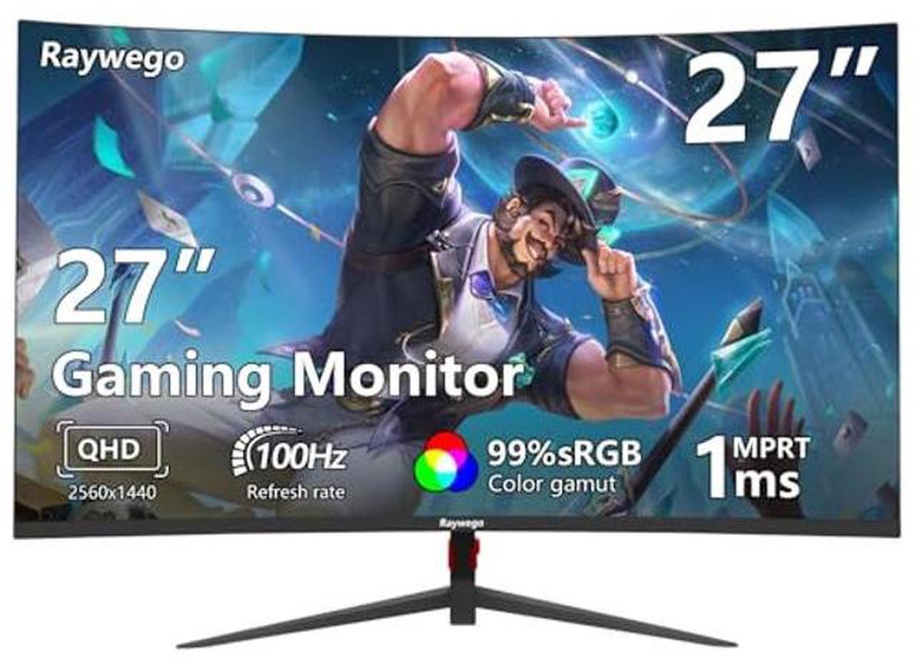 Main image of Raywego 27 inch Curved Monitor 100Hz Computer MonitorFHD 1080p,HDR,99% sRGB,1800R,VESA Compatible,for Tablet,Desktop,Narrow Bezels on Three Sides, Blue Light Filter,Laptop and PC Work Gaming