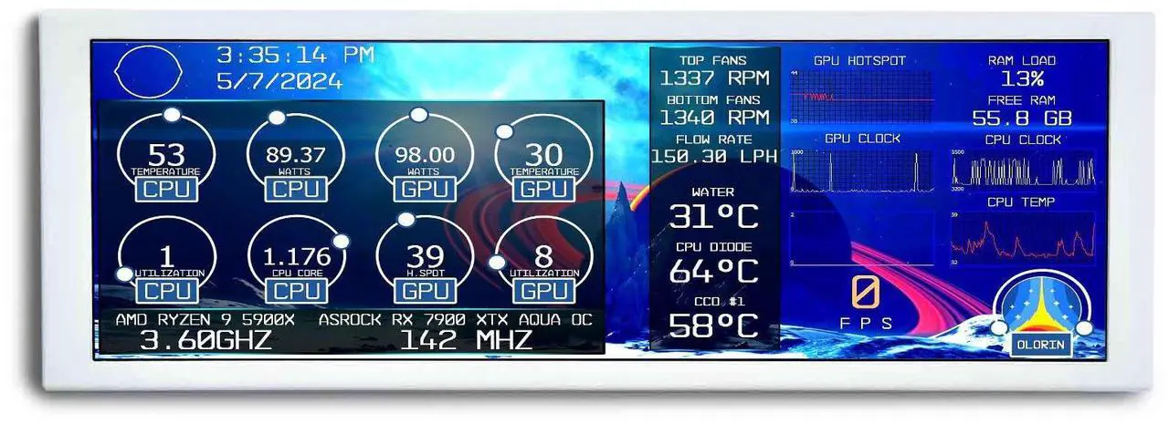 Main image of VSDISPLAY 7.84 Inch 1280x400 IPS Mini Monitor Stretched Bar LCD Display with White Case as PC/Computer/Laptop Speed Temperature AIDA64 CPU GPU Monitoring Secondary Screen