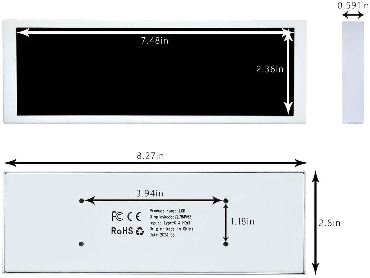 Alt view image 4 of 5 - VSDISPLAY 7.84 Inch 1280x400 IPS Mini Monitor Stretched Bar LCD Display with White Case as PC/Computer/Laptop Speed Temperature AIDA64 CPU GPU Monitoring Secondary Screen