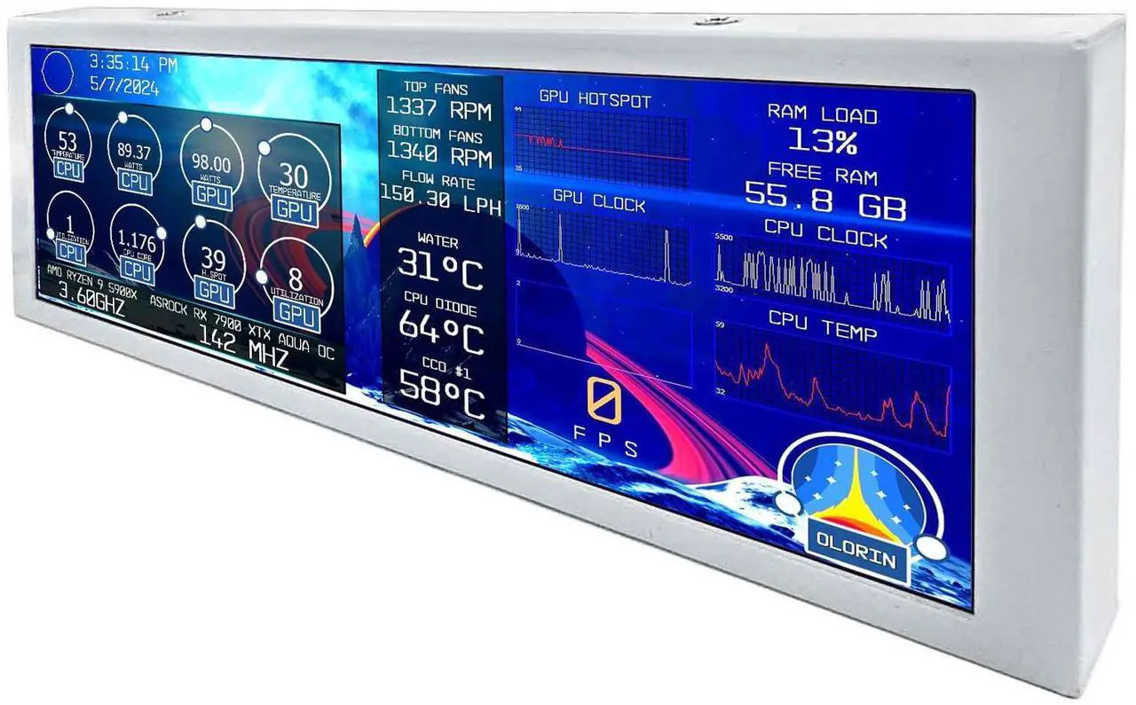 Alt view image 2 of 5 - VSDISPLAY 7.84 Inch 1280x400 IPS Mini Monitor Stretched Bar LCD Display with White Case as PC/Computer/Laptop Speed Temperature AIDA64 CPU GPU Monitoring Secondary Screen