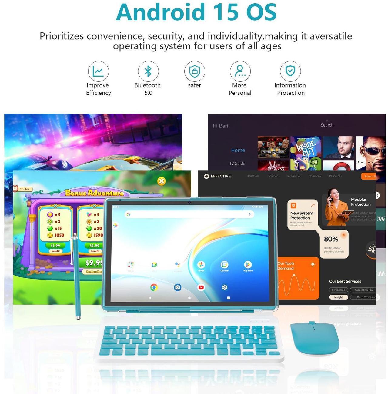 Alt view image 5 of 5 - Android 15 Tablet 10 inch Tablet 2 IN 1Tablets with Keyboard Mouse Case Stylus 18GB RAM 128GB ROM 2TB Expand, 1280x800 10.1" IPS HD Touchscreen 6000mAh Battery Bluetooth Dual Camera GMS 5G-WiFi Wifi6