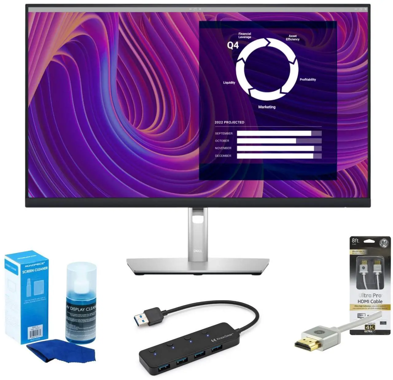 Main image of Dell P2723D 27-Inch QHD 1440p LED-Backlit LCD Monitor with IPS Panel and Anti-Glare Coating (Black) Bundle with 4-Port USB 3.0 Hub, HDMI Cable (Silver), and Screen Cleaner (Large Bottle) (4 Items)
