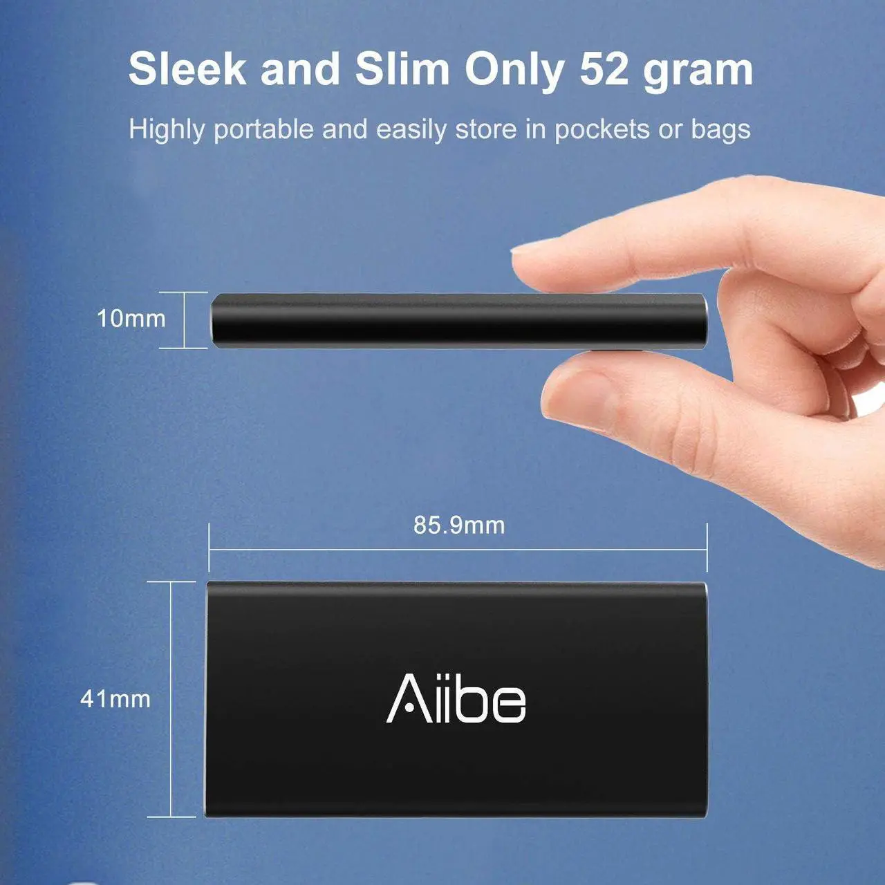 Alt view image 5 of 5 - Aiibe External SSD 250GB External Hard Drive USB C Portable SSD, Up to 500MB/s, USB 3.1, External Solid State Drive 250GB for Laptop, Mac, PS4 (Black)
