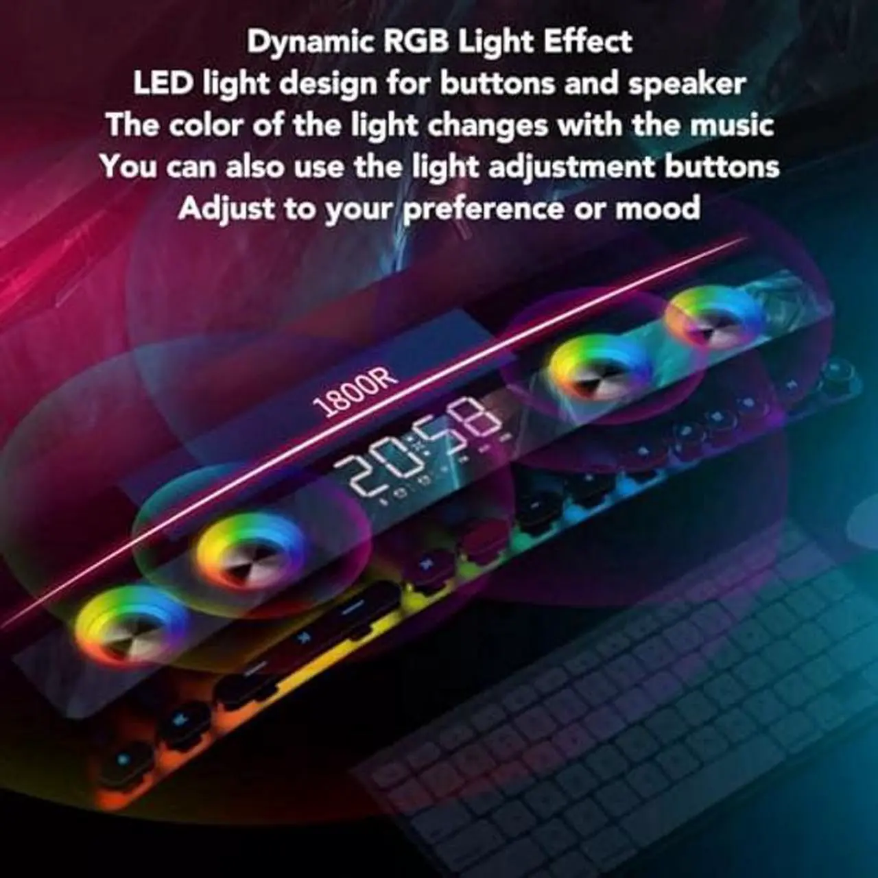 Alt view image 5 of 5 - banapoy Bluetooth Computer Speaker, PC Gaming Speaker Sound with Dynamic RGB Light HiFi Stereo Sound FM Radio Alarm Clock 13 Mechanical Keys for Desktop Monitor Laptop Soundbar