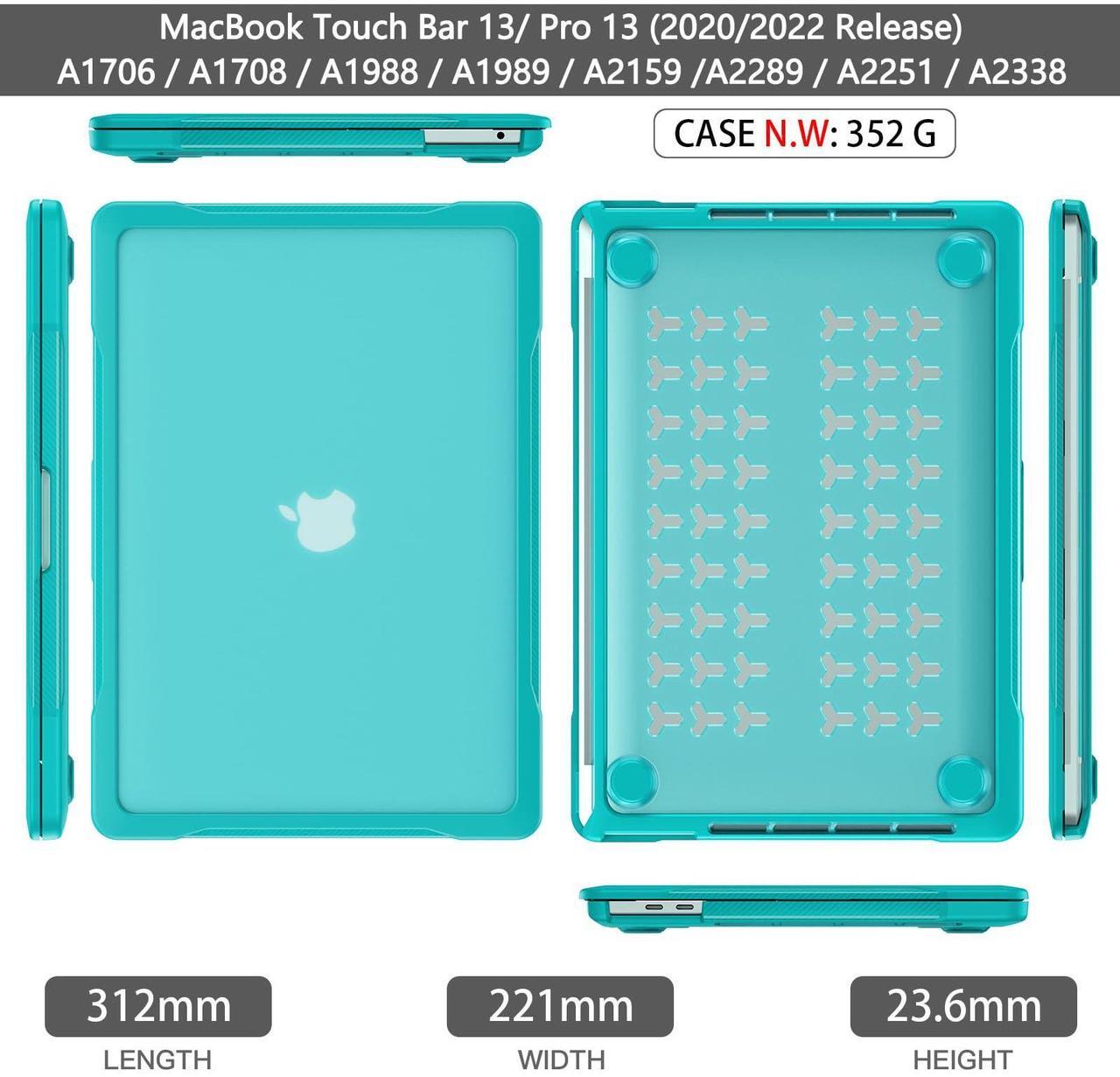 Alt view image 5 of 5 - BYCeKe Ultimate Matte Protection Case for MacBook Pro 13 inch M2 M1 2024-2016 A2338 A2251 A2289 A2159 A1989 A1708 A1706,Matte Soft Anti-Scratch Military Grade Shockproof Case&Keyboard Cover,Cyan