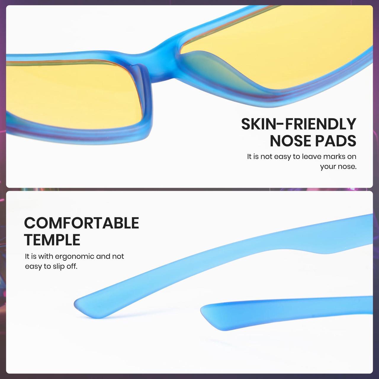 Alt view image 5 of 5 - Cyxus Yellow-Tinted Blue Light Blocking Glasses for Men Women Gaming Glasses Reduce Eye Strain Sleep Better(8303Y05 Yellow Lens Blue Frame)