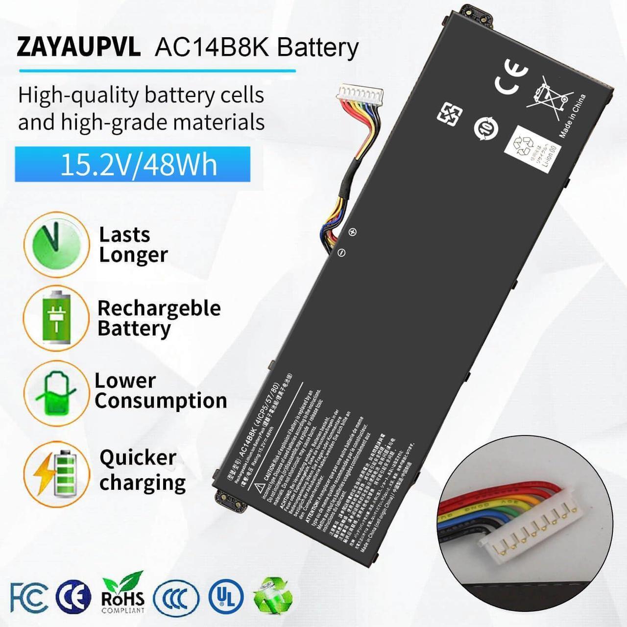 Alt view image 2 of 5 - AC14B8K 4ICP5/57/80 Battery for Acer ASPIRE 5 A515-51 V3-372T R5-571T R7-371 ES1-511 ES1-512 ES1-531 ES1-711-P1UV Nitro 5 AN515-51 Spin SP111-31 Chromebook CB3-531 CB3-531-C4A5 CB5-571 Swift 3 SF314
