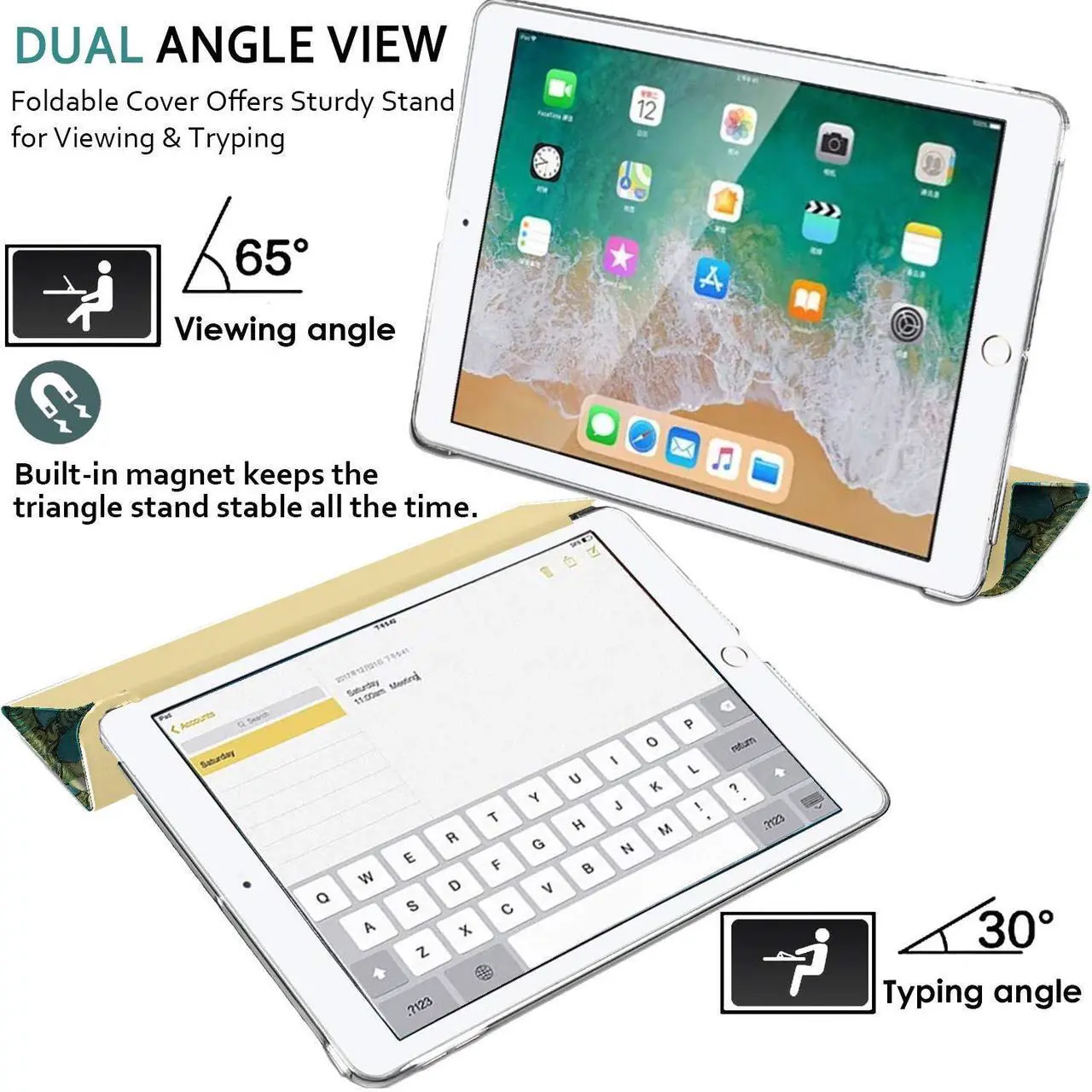 Alt view image 4 of 5 - DuraSafe Cases iPad PRO 12.9 Inch 1st [ Pro 12.9 1 Generation 2015 ] ML3Q2LL/A ML3N2LL/A ML3K2LL/A ML0H2LL/A ML0G2LL/A Trifold Printed PC Lightweight Protective Clear Back Cover - Blossom