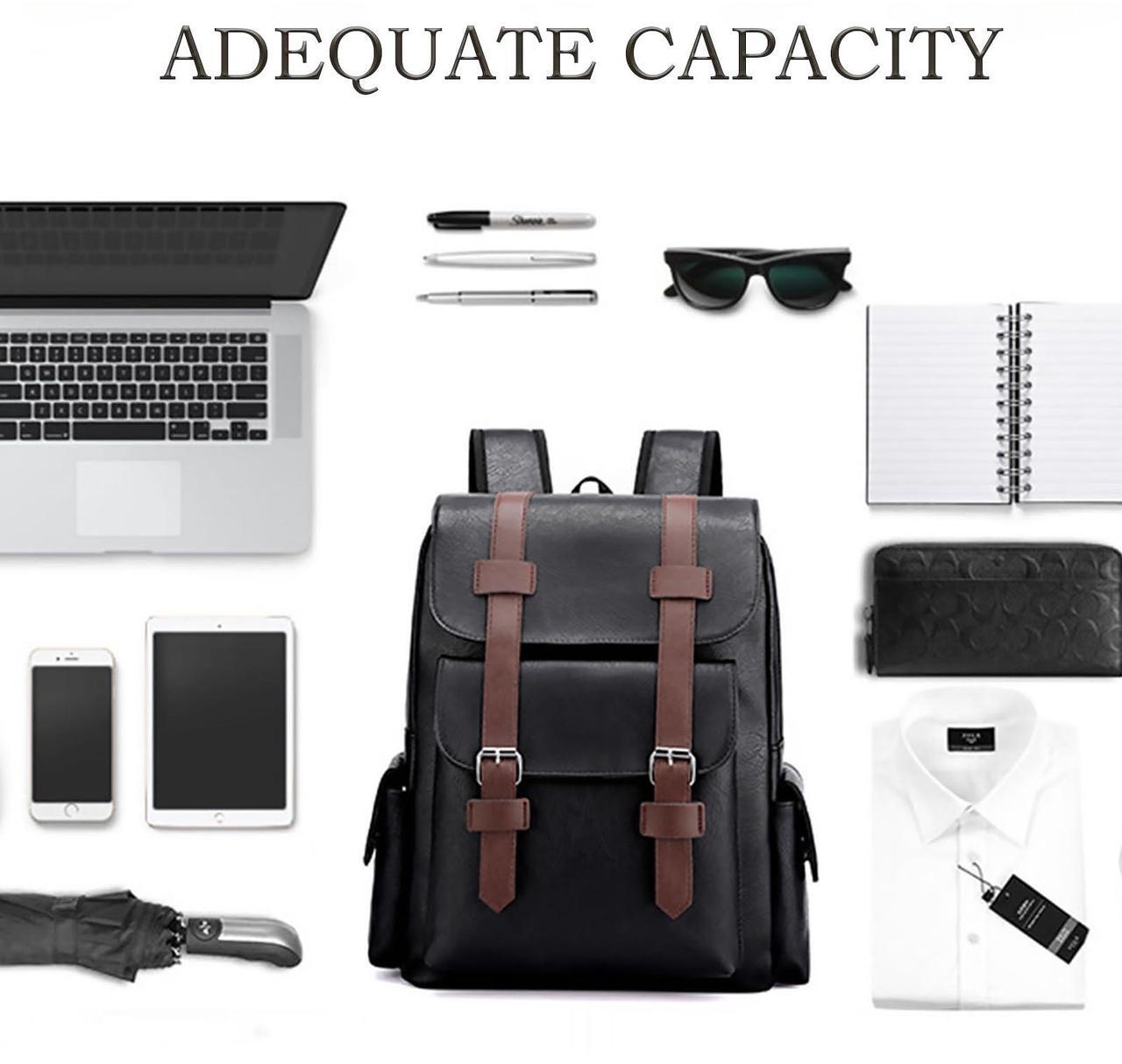 Alt view image 4 of 5 - Farcauo Leather Laptop Backpack Travel Backpack Carry on Flight Approved Dark Drown College Computer Back pack Large Work Backpack for Women Men Teacher Business BackPack