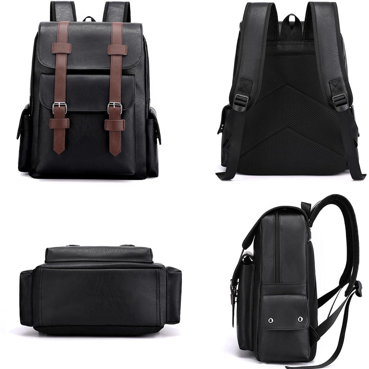 Alt view image 5 of 5 - Farcauo Leather Laptop Backpack Travel Backpack Carry on Flight Approved Dark Drown College Computer Back pack Large Work Backpack for Women Men Teacher Business BackPack