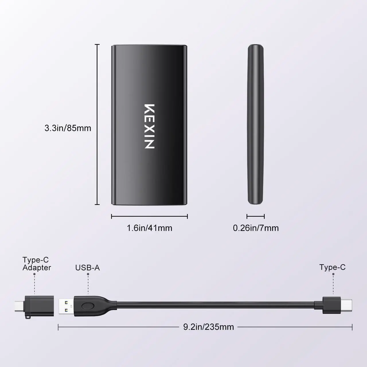 Alt view image 2 of 5 - KEXIN 256GB External SSD Hard Drive USB 3.1 Type-c Portable Solid State Drive 256G, up to 500MB/s for PC Mac Android Game Console and More