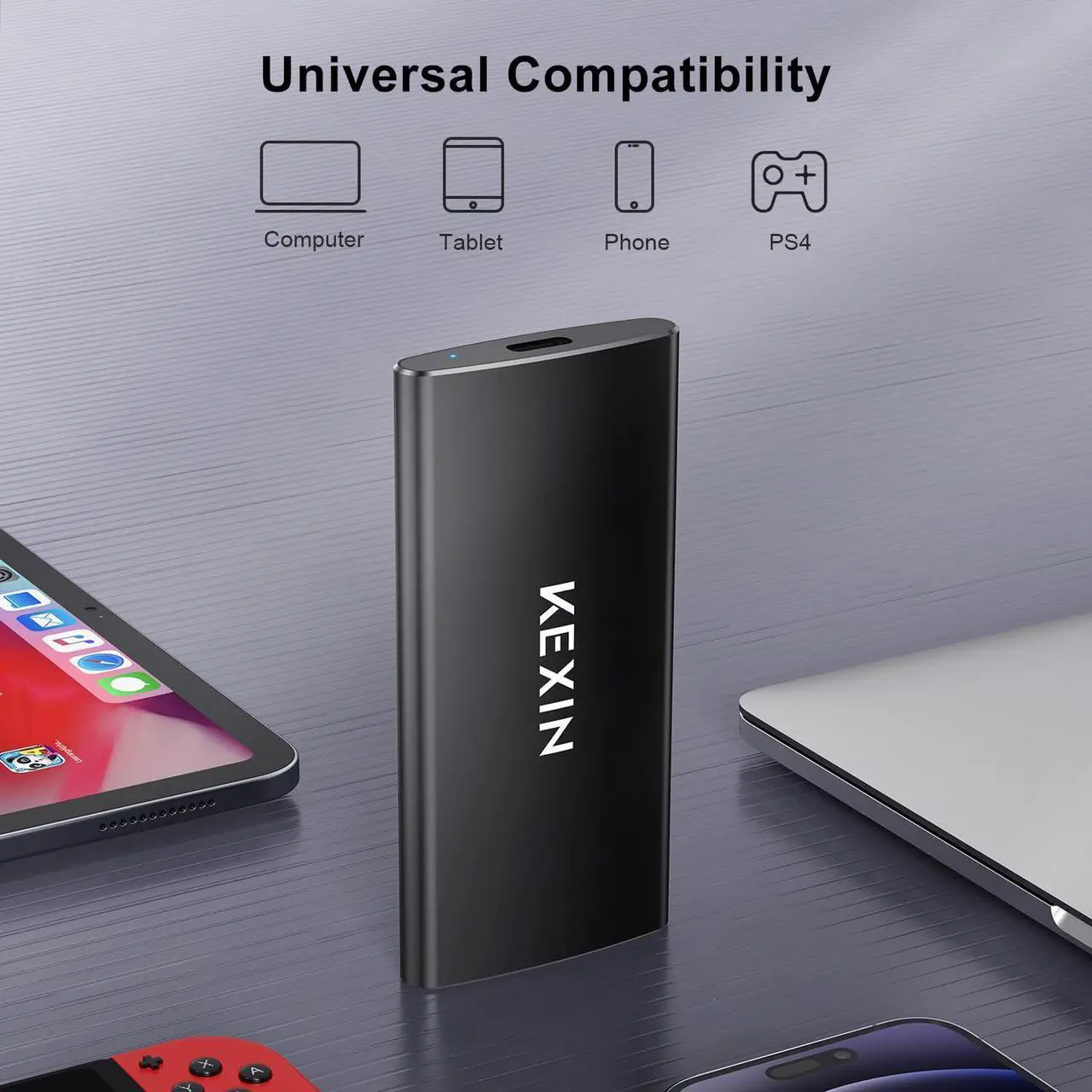 Alt view image 4 of 5 - KEXIN 256GB External SSD Hard Drive USB 3.1 Type-c Portable Solid State Drive 256G, up to 500MB/s for PC Mac Android Game Console and More
