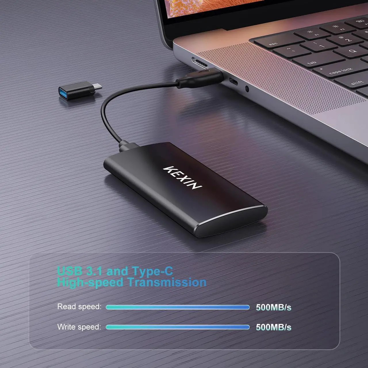 Alt view image 3 of 5 - KEXIN 256GB External SSD Hard Drive USB 3.1 Type-c Portable Solid State Drive 256G, up to 500MB/s for PC Mac Android Game Console and More