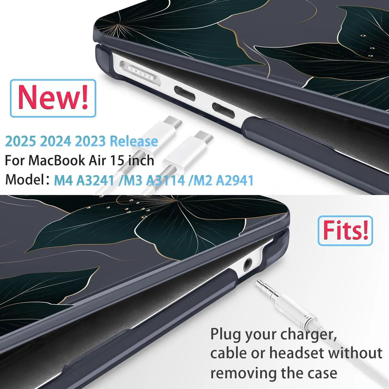 Alt view image 2 of 5 - Mektron Designed for 2025/2024/2023 MacBook Air 15 INCH M4 A3241 /M3 A3114 /M2 A2941 Case, Printed Plastic Hard Shell Cover with 15.3" Liquid Retina Display Touch ID, Floral C218
