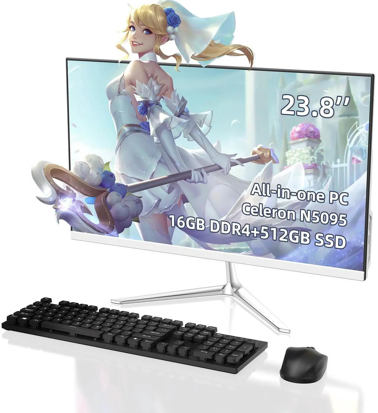 Main image of PONKLOIE All-in-One Desktop,All-in-one Desktop Computer,Intel Quad-Core N5095 Processor,16GB RAM, 512GB SSD, Dual-Band WiFi 2.4/5.0Ghz & Bluetooth, Windows 11, Includes Keyboard and Mouse Set