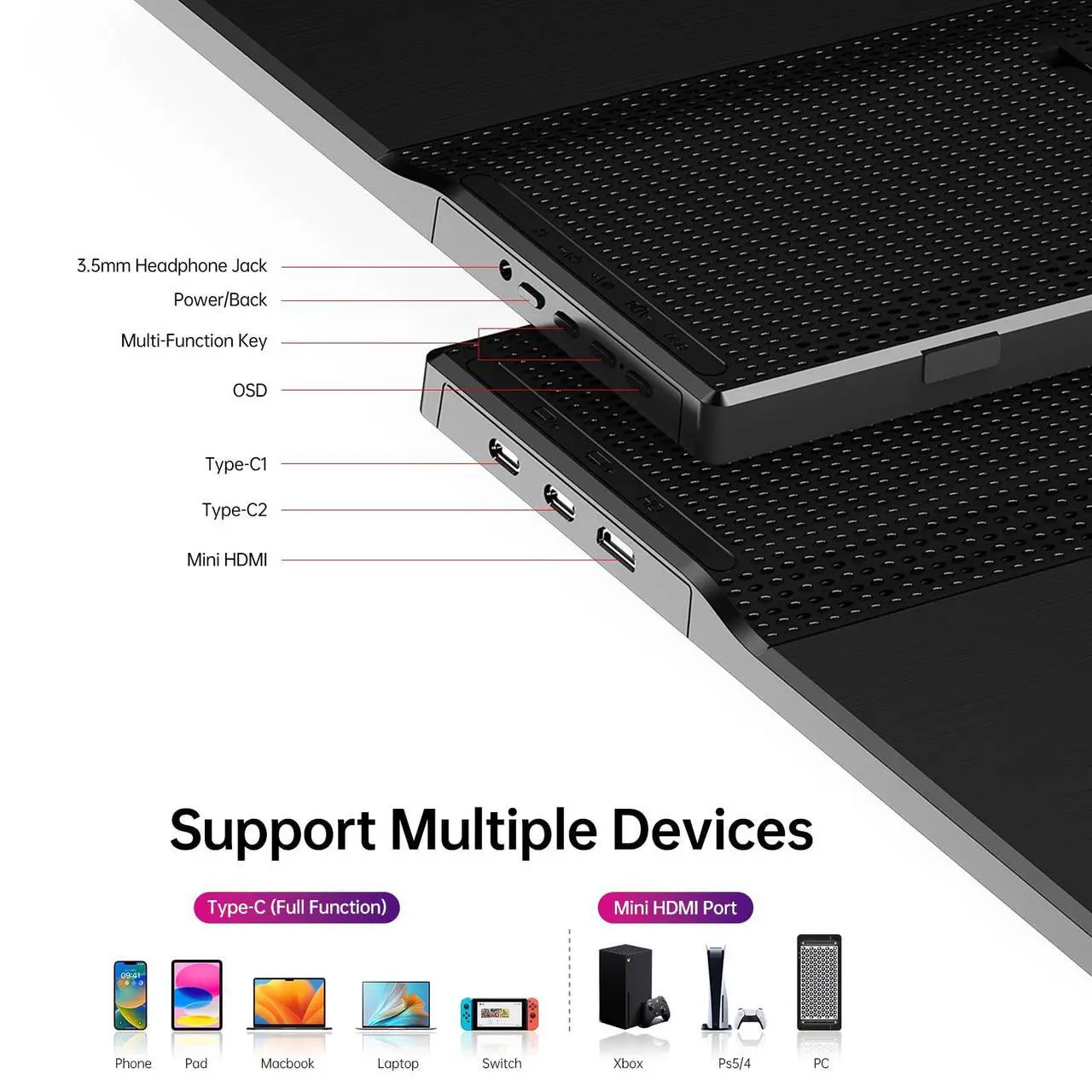 Alt view image 3 of 5 - Yxk Portable Monitor 15.6 Inch 1080P USB-C HDMI Ultra-Slim Travel Monitor with Kickstand, for Laptop, PC, Mac Phone, PS, Xbox, Swich IPS Ultra-Thin Zero Frame Gaming