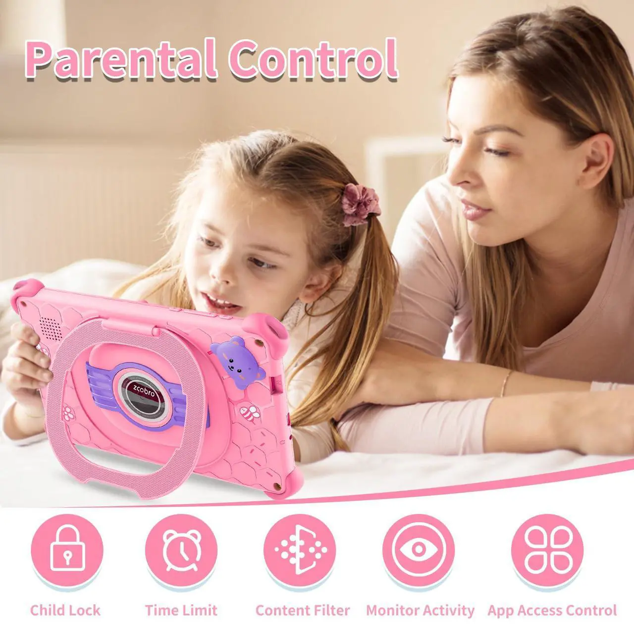 Alt view image 3 of 5 - zcobro Kids Tablet 7" Toddler Learning Tablets for Child with Case 2GB RAM 32GB ROM Bluetooth WiFi GMS Parental Control Children-Tablet for Girls Boys Free Games and App Preinstalled, Pink