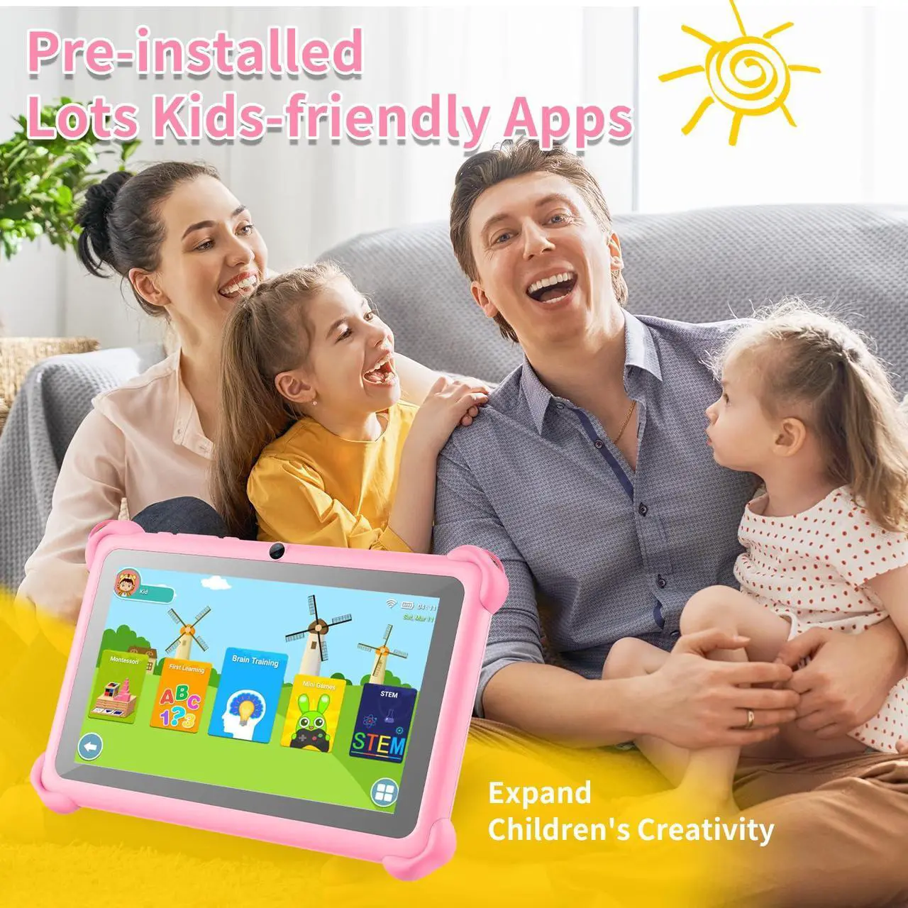 Alt view image 4 of 5 - zcobro Kids Tablet 7" Toddler Learning Tablets for Child with Case 2GB RAM 32GB ROM Bluetooth WiFi GMS Parental Control Children-Tablet for Girls Boys Free Games and App Preinstalled, Pink