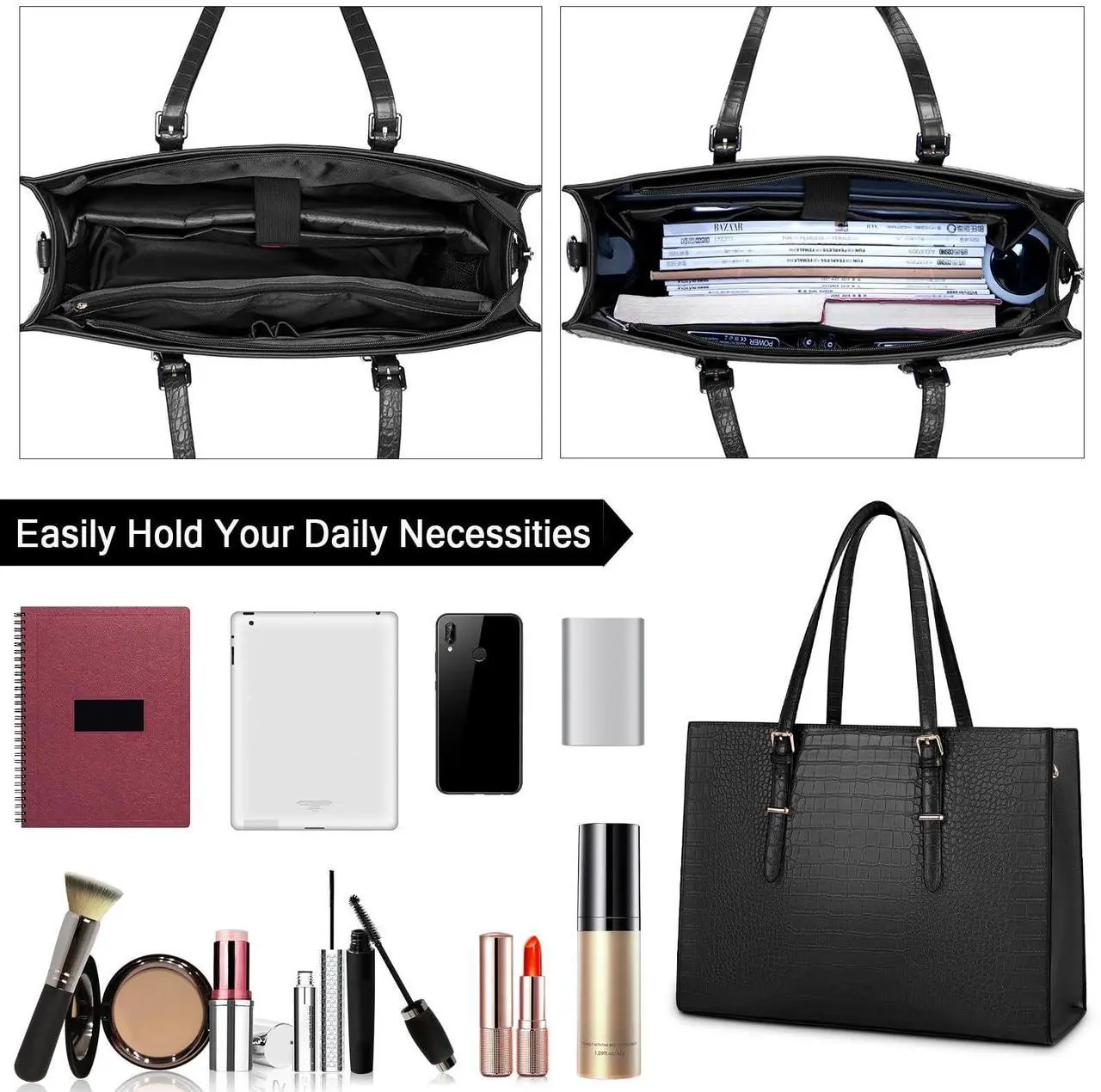 Alt view image 2 of 5 - Laptop Bag for Women 15.6 Inch Laptop Tote Bag Leather Classy Computer Briefcase for Work Waterproof Handbag Professional Shoulder Bag Women Business Office Bag Large Capacity Black