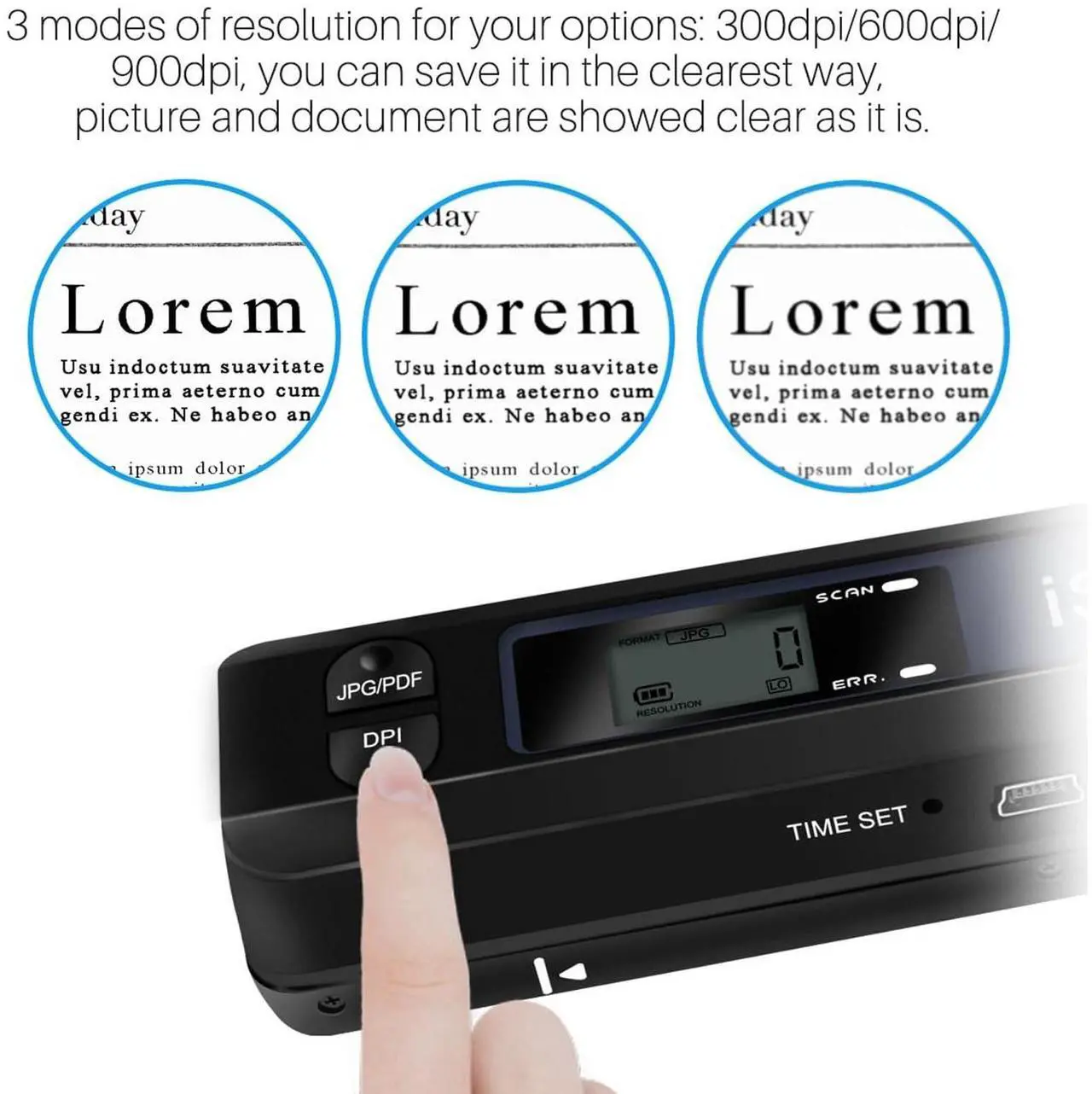 Alt view image 3 of 5 - Portable Scanner, 900 DPI Handheld Photo Scanner for A4 Documents, JPG PDF Format, Wand Document Scanner, Uploads Images to Computer Via USB Cable (Black)