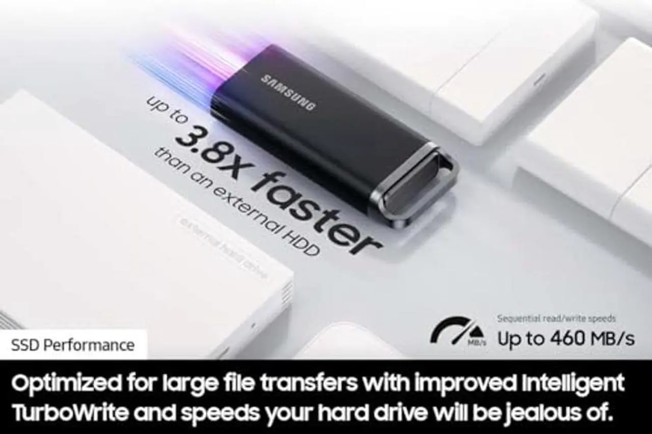 Alt view image 2 of 5 - Samsung T5 EVO Portable SSD 2TB, USB 3.2 Gen 1 External Solid State Drive, Seq. Read Speeds Up to 460MB/s for Gaming and Content Creation, MU-PH2T0S/AM, Black