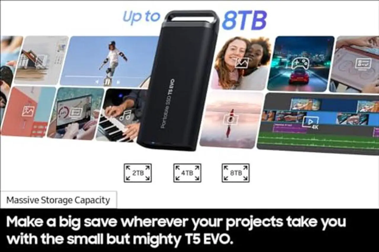 Alt view image 3 of 5 - Samsung T5 EVO Portable SSD 2TB, USB 3.2 Gen 1 External Solid State Drive, Seq. Read Speeds Up to 460MB/s for Gaming and Content Creation, MU-PH2T0S/AM, Black