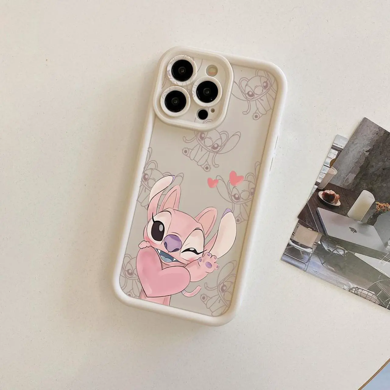Alt view image 3 of 3 - Case For iPhone 14 Pro Max Couple Stitch Angel Full Protective Phone Case Anti Drop Cover