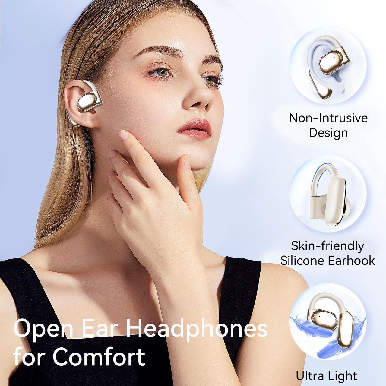 Alt view image 2 of 6 - YAWYORE Open Headphones, True Wireless Headphones, 5.3 Bluetooth Sports Earbuds for Long Time Playback, with Digital Display, Long Lasting Comfort, Clear Calling for Driving Workout (skin tone)
