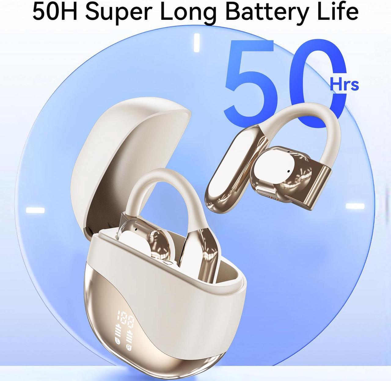 Alt view image 3 of 6 - YAWYORE Open Headphones, True Wireless Headphones, 5.3 Bluetooth Sports Earbuds for Long Time Playback, with Digital Display, Long Lasting Comfort, Clear Calling for Driving Workout (skin tone)