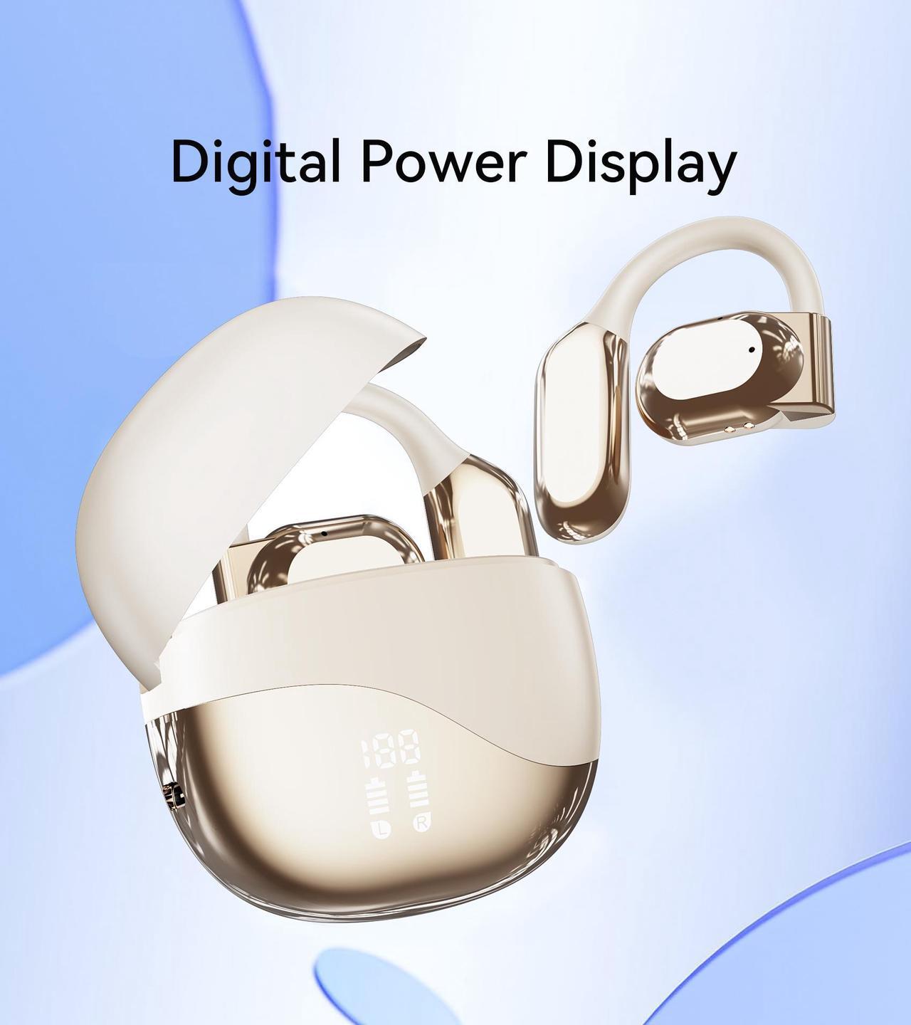 Alt view image 4 of 6 - YAWYORE Open Headphones, True Wireless Headphones, 5.3 Bluetooth Sports Earbuds for Long Time Playback, with Digital Display, Long Lasting Comfort, Clear Calling for Driving Workout (skin tone)
