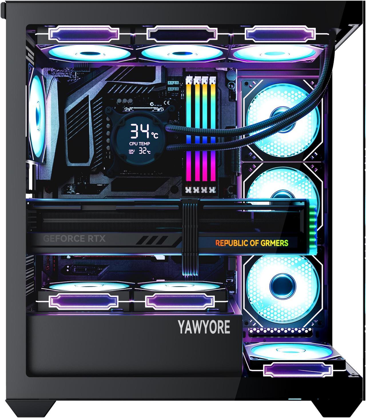 Alt view image 3 of 6 - YAWYORE Carnival 360A,ATX Mid-Tower Gaming PC case,Compatible Micro ATX,Mini ITX,Pre-installed 4 ARGB cool fans,High-Airflow,Support 360 water cooling,270 ° sea view room chassis(black)