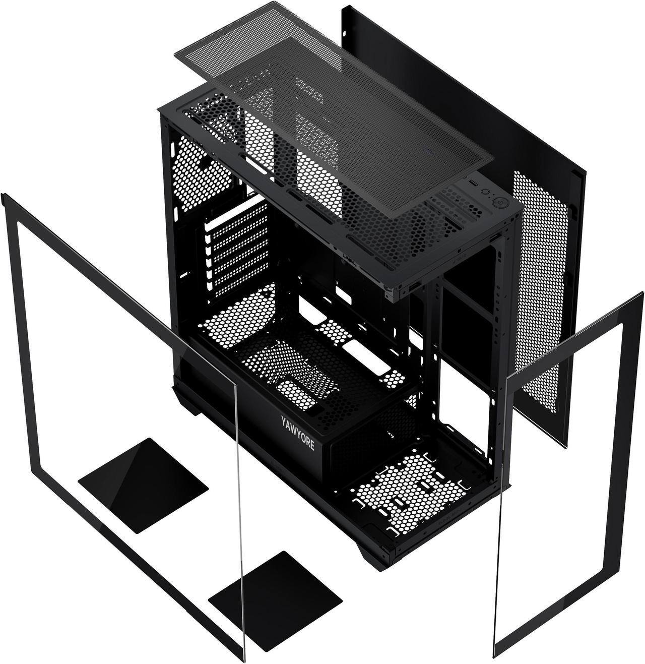 Alt view image 7 of 6 - YAWYORE Carnival 360A,ATX Mid-Tower Gaming PC case,Compatible Micro ATX,Mini ITX,Pre-installed 4 ARGB cool fans,High-Airflow,Support 360 water cooling,270 ° sea view room chassis(black)