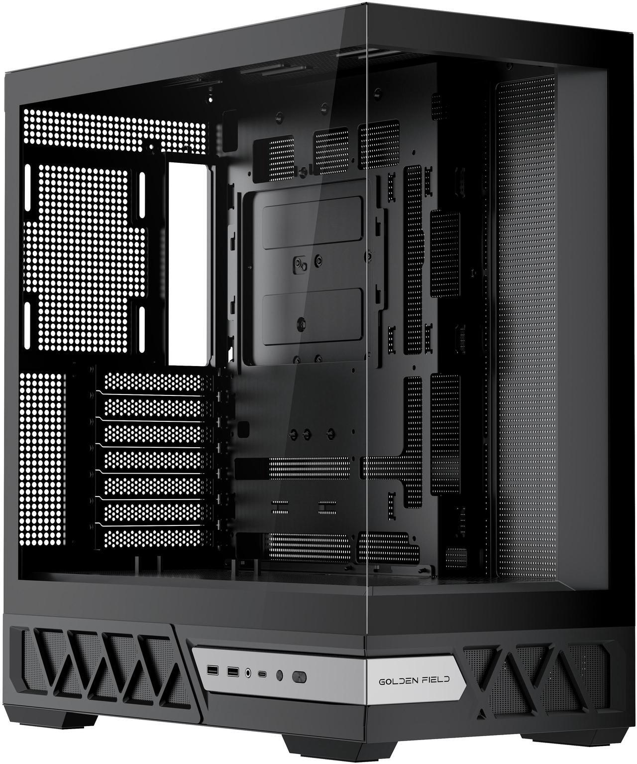 Alt view image 3 of 6 - YAWYORE Gaming PC ATX Medium Tower Computer Case,Compatible Micro ATX/Mini ITX,Support 360 Water Cooling/Easy Removal/Back Plug Main Board /270 ° Ocean View Room Chassis- Black