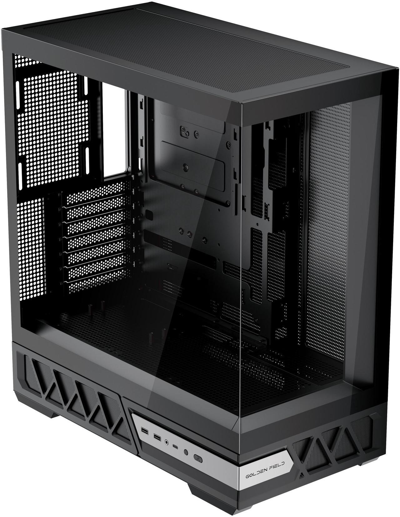 Alt view image 4 of 6 - YAWYORE Gaming PC ATX Medium Tower Computer Case,Compatible Micro ATX/Mini ITX,Support 360 Water Cooling/Easy Removal/Back Plug Main Board /270 ° Ocean View Room Chassis- Black