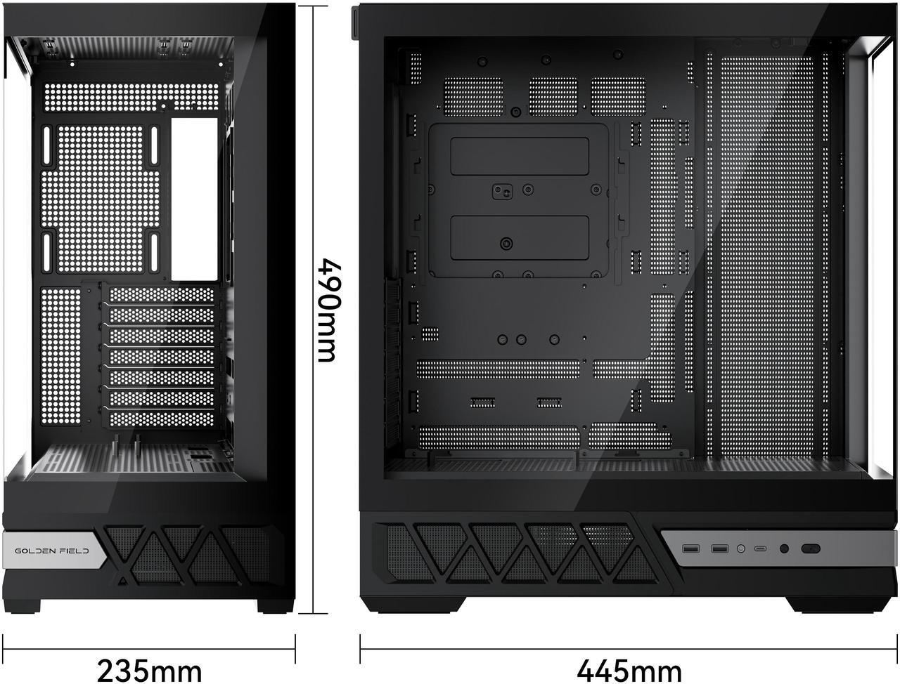 Alt view image 5 of 6 - YAWYORE Gaming PC ATX Medium Tower Computer Case,Compatible Micro ATX/Mini ITX,Support 360 Water Cooling/Easy Removal/Back Plug Main Board /270 ° Ocean View Room Chassis- Black