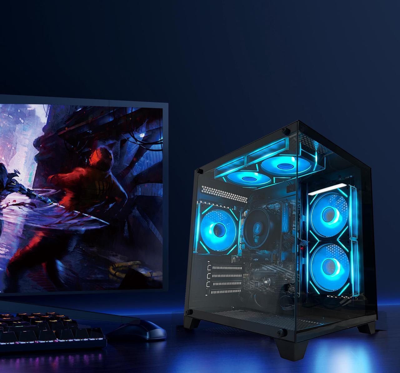 Alt view image 3 of 6 - YAWYORE Gaming Desktop Computer PC,AMD Ryzen 5 5600GT,16GB RAM and 1TB M.2 NVMe PCle4.0,ARGB FAN,WiFi+BT5.0,Game Design Office console,Sea View Room,Prebuilt Gaming PC Tower