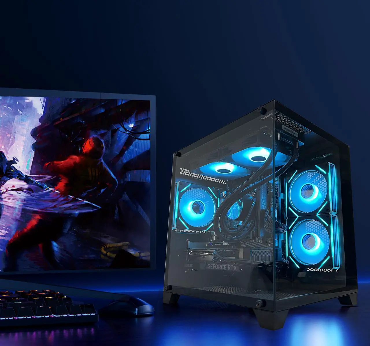 Alt view image 2 of 6 - YAWYORE Gaming PC Desktop computer, Ryzen 7 5700X,RTX 4060 ,32GB DDR4 RAM and 1TB M.2 NVMe SSD ,WiFi6E+BT5.3, 240 Liquid Cooler , ARGB Fans ,Game Design Office,Sea View Room,Windows 11 Tower Prebuilt