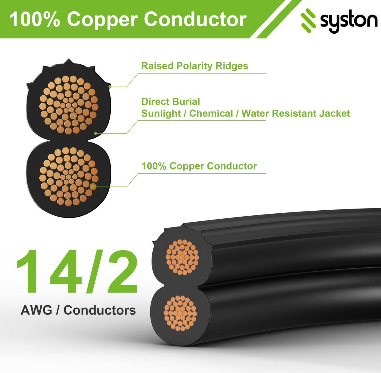 Alt view image 2 of 7 - SYSTON CABLE TECHNOLOGY 14/2 Low Voltage Landscape Lighting Wire, Direct Burial, Stranded Copper, Black, Outdoor