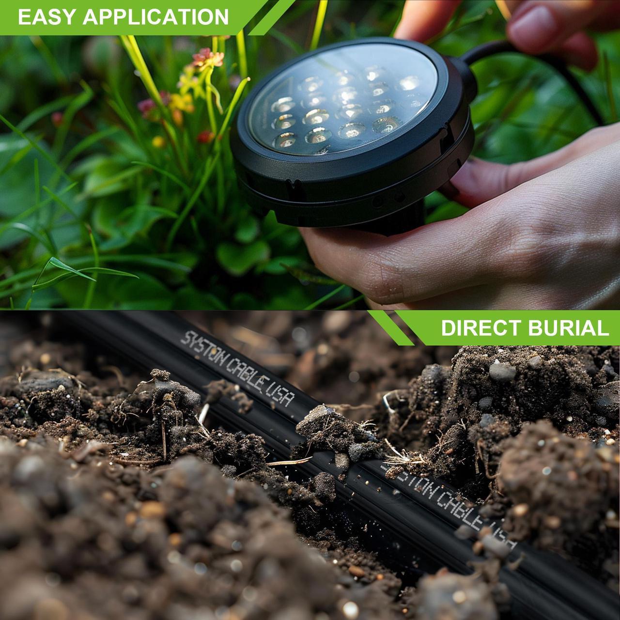 Alt view image 6 of 7 - SYSTON CABLE TECHNOLOGY 14/2 Low Voltage Landscape Lighting Wire, Direct Burial, Stranded Copper, Black, Outdoor
