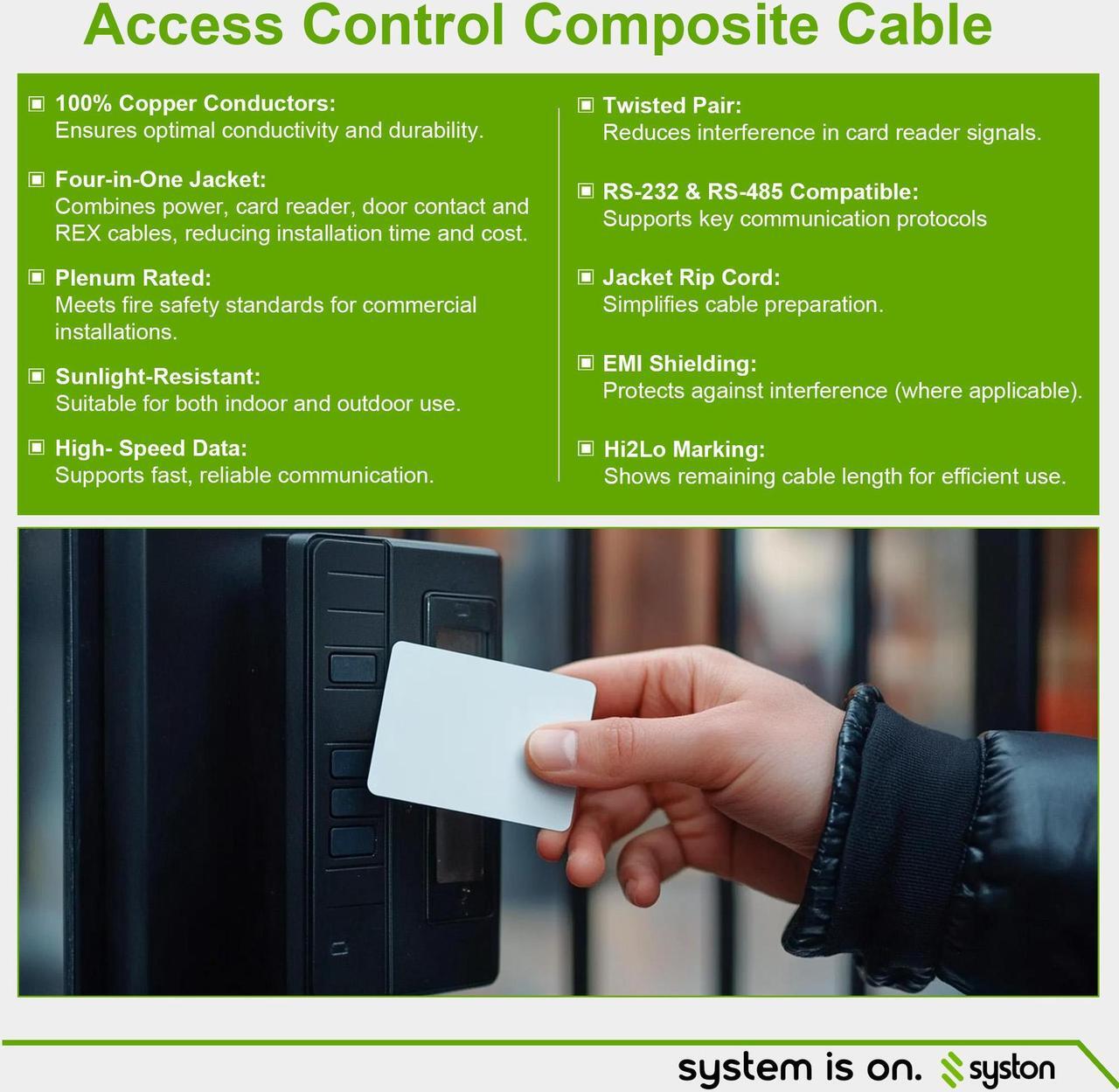 Alt view image 5 of 7 - SYSTON CABLE TECHNOLOGY Access Control Composite Cable,Stranded Copper,OSDP & Wiegand Compatible,1 Set of shielding Yellow 100 ft. Black 250 ft.