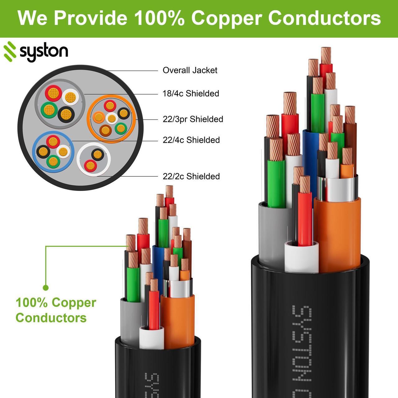Alt view image 2 of 7 - SYSTON CABLE TECHNOLOGY Access Control Composite Cable,Stranded Copper,OSDP & Wiegand Compatible,1 Set of shielding Yellow 100 ft. Black 250 ft.