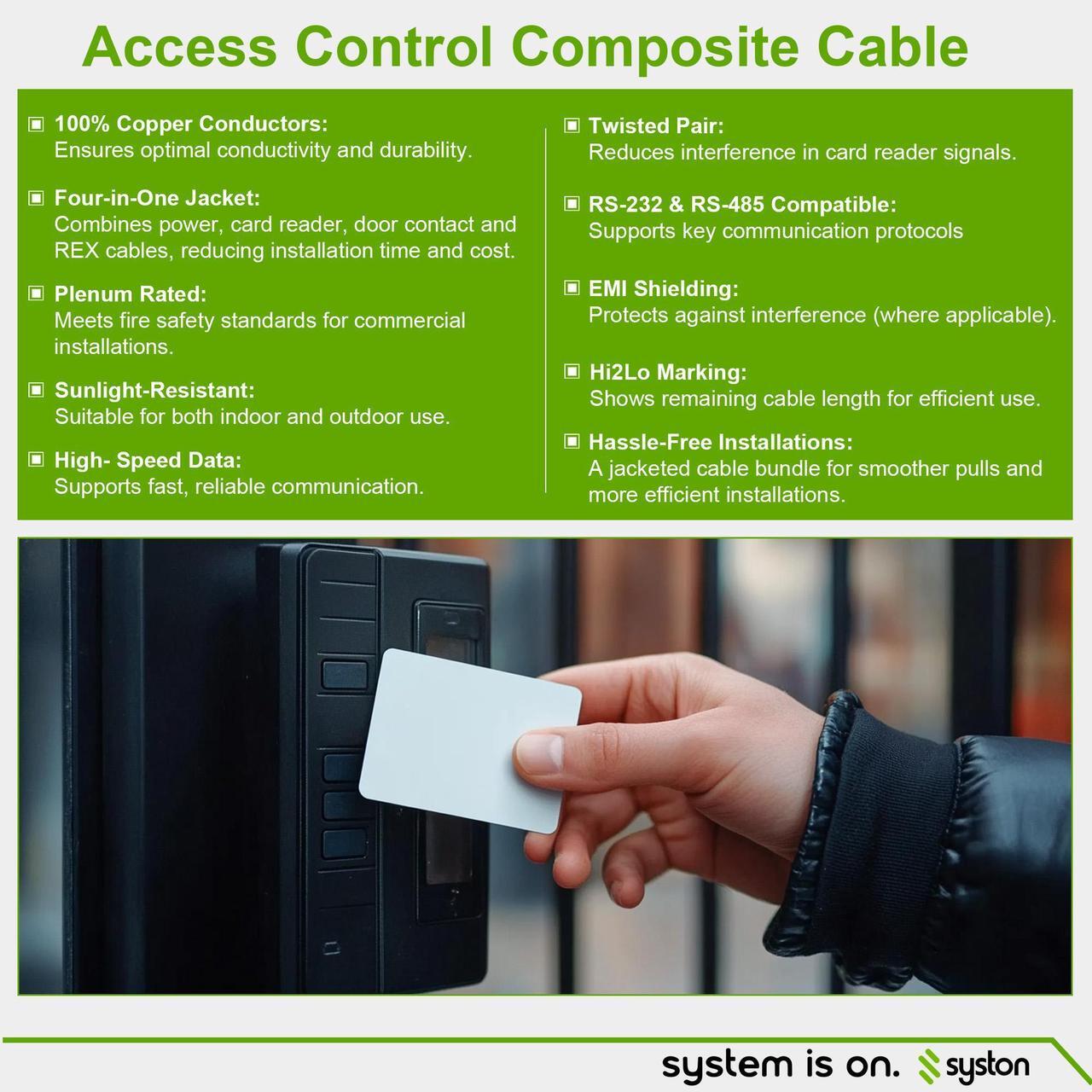 Alt view image 5 of 7 - SYSTON CABLE TECHNOLOGY Access Control Composite Cable,Stranded Copper,OSDP & Wiegand Compatible,4 Sets of shielding Yellow 250 ft.