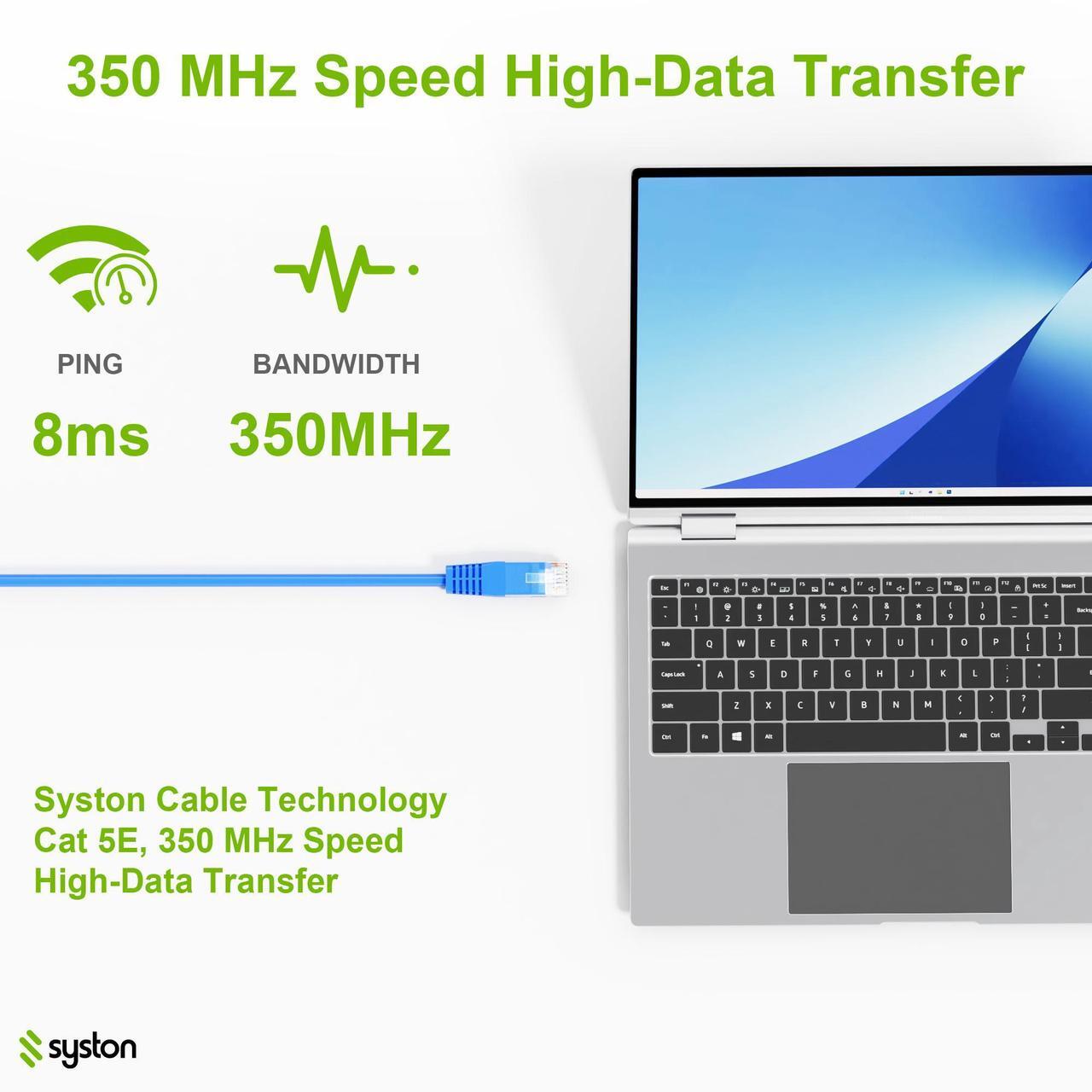 Alt view image 5 of 7 - SYSTON CABLE TECHNOLOGY Cat5e Ethernet Internet Cable Patch 350MHz 24AWG 4pr UTP Solid Bare Copper Wire Indoor/Outdoor PoE PC Laptop, CMP Plenum-Rated Sunlight Resistant